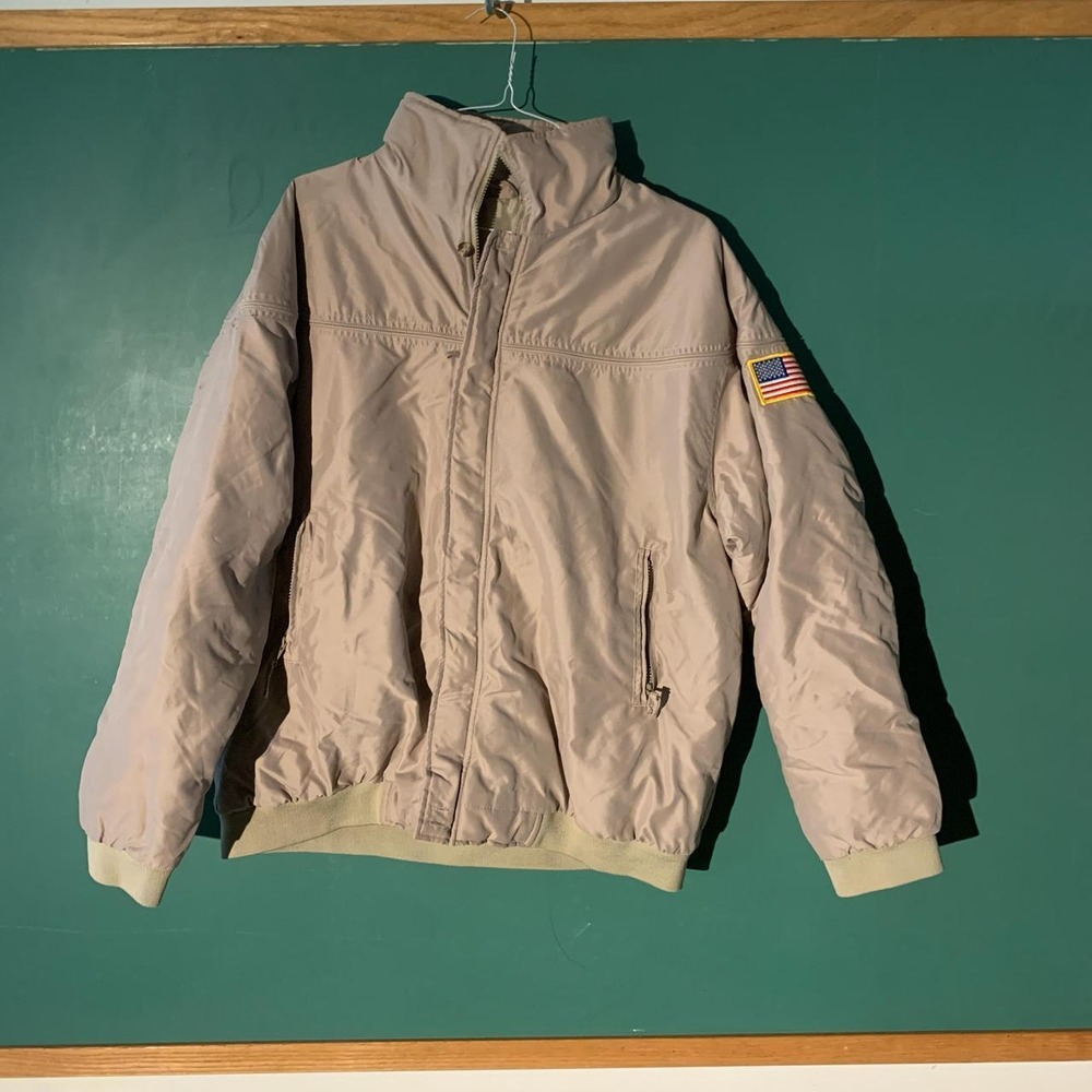Haband Casual Joe Vintage 80s Puffer Bomber Jacket Tan Cream Mens XL